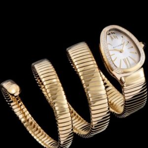Bvlgari 35mm 18K Pink Gold Serpenti Tubogas Diamond Watch White
