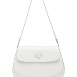 Prada Cleo brushed leather shoulder bag with flap 1BD311 White