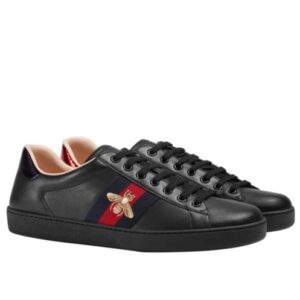 Gucci Ace Embroidered Low-top Unisex Sneaker 429446 Black