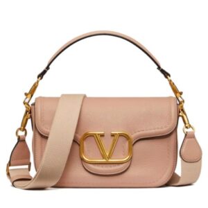 Valentino Garavani Alltime Grainy Calfskin Shoulder Bag Apricot