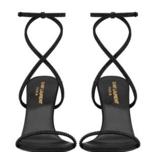 Saint Laurent Women's Opyum Sandals In Crepe Satin And Rhinestones Black