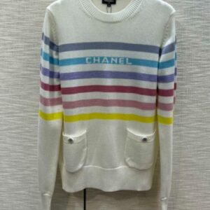 Chanel Women's Striped Knitted Sweater Cream