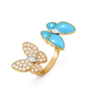Van Cleef & Arpels Women's Two Butterfly Between The Finger Ring Blue