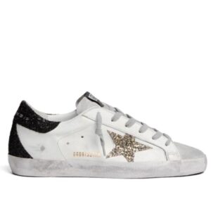 Golden Goose Women's Super-Star Sneakers With Gold Star And Glittery Heel Tab White