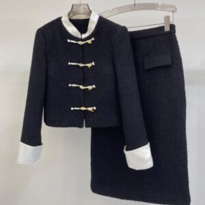Christian Dior Women's Chinese Buttoned Blazer And Skirt Set Black