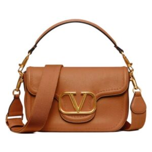 Valentino Garavani Alltime Grainy Calfskin Shoulder Bag Coffee