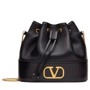 Valentino Mini Bucket Bag In Nappa With Vlogo Signature Chain Black