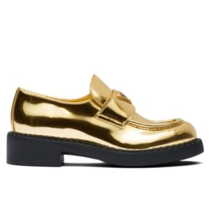Prada Women's Metallic Leather Loafers 1D246M Golden