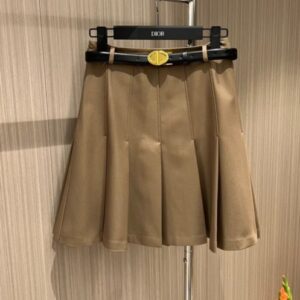 Christian Dior Women's Pleated Short Skirt Coffee