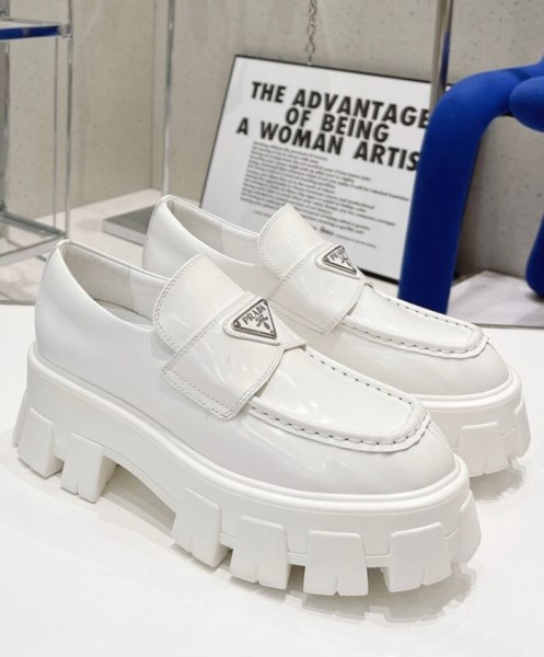 Prada Women's Monolith Brushed Leather Pointed Loafers White - Image 4