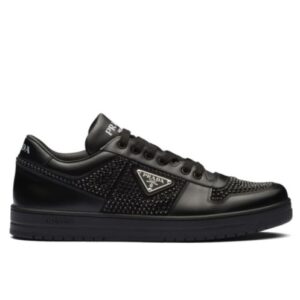 Prada Women's Downtown Leather Sneakers With Crystals 2EE393 Black