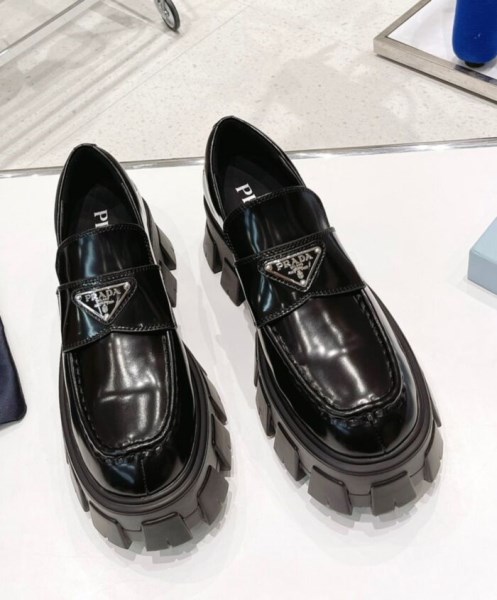 Prada Women's Monolith Brushed Leather Pointed Loafers Black - Image 2