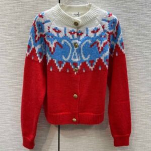 Celine Women's Single Breasted Knitted Cardigan Red
