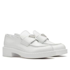 Prada Women's Monolith Brushed Leather Pointed Loafers White