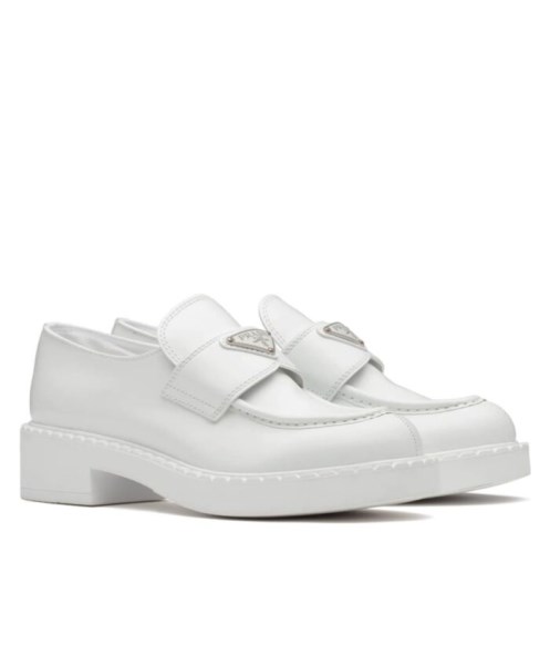 Prada Women's Monolith Brushed Leather Pointed Loafers White