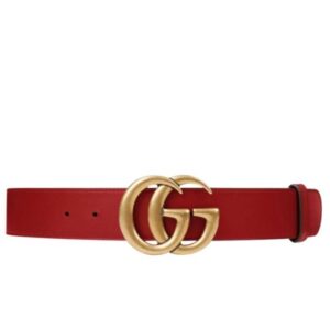 Gucci Leather belt with double G buckle Red