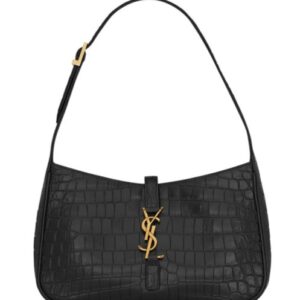 Saint Laurent Le 5 A 7 In Crocodile-Embossed Shiny Leather Black