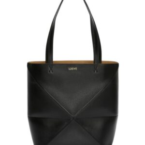 Loewe Puzzle Fold Tote In Shiny Calfskin Black