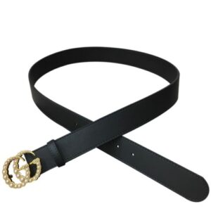 Gucci Leather belt with pearl Double G Black