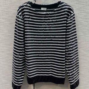 Celine Women's Striped Sequin Sweater Black