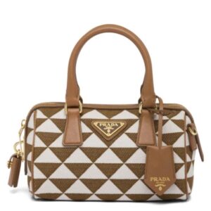 Prada Symbole Embroidered Jacquard Fabric Top-handle Bag Coffee
