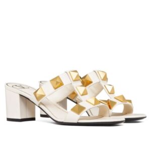 Valentino Women's Roman Stud Calfskin Slide Sandal 60 MM Cream