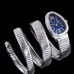 Bvlgari Sliver tone Stainless Steel Diamond Watch Blue