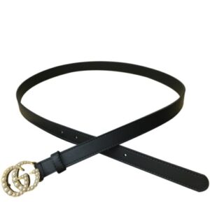 Gucci Leather belt with pearl Double G Black
