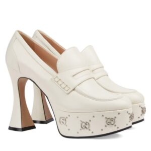 Gucci Women's Platform Loafer With GG Studs 759775 White