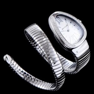 Bulgari sliver tone stainless steel and diamond watch White