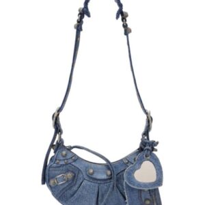 Balenciaga Le Cagole Shoulder Bag In Denim With Rhinestone Blue