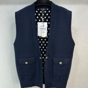 Chanel Women's Knitted Sleeveless Cardigan Dark Blue