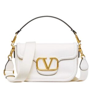 Valentino Garavani Alltime Grainy Calfskin Shoulder Bag Cream