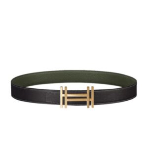 Hermes H Au Carre Belt Buckle & Reversible Leather Strap 32mm Green