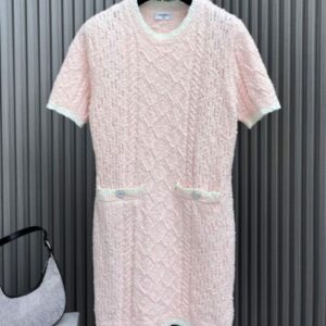 Chanel Women's Openwork Knitted Dress Pink