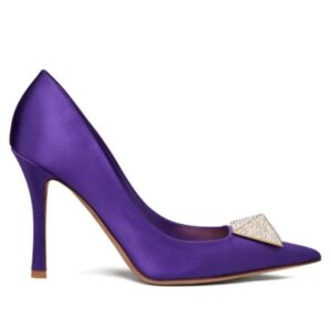 Valentino Women's One Stud Satin Pump With Stud And Crystals 100MM Purple
