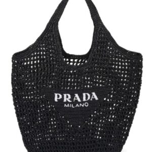 Prada Raffia Tote Bag Black