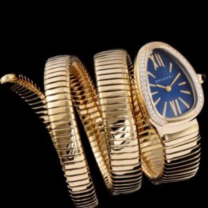 Bvlgari 35mm 18K Pink Gold Serpenti Tubogas Diamond Watch Blue