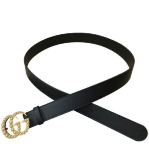 Gucci Leather belt with pearl Double G Black