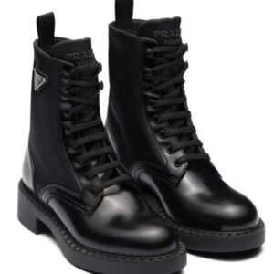 Prada Women's Brushed-leather And Re-Nylon Boots Black