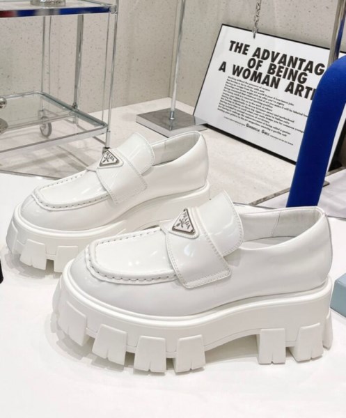 Prada Women's Monolith Brushed Leather Pointed Loafers White - Image 5