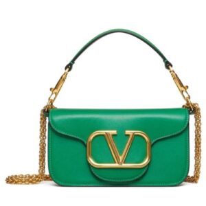 Valentino Loco Small Shoulder Bag In Calfskin Green