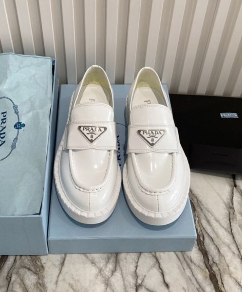 Prada Women's Monolith Brushed Leather Pointed Loafers White - Image 3