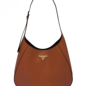 Prada Large Leather Shoulder Bag With Topstitching 1BC181 Coffee