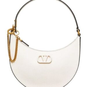 Valentino Logo Signature Mini Hobo Bag In Shiny Calfskin Cream