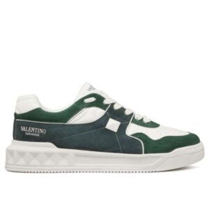 Valentino Unisex One Stud Low-Top Sneaker In Split Leather And Nappa Green