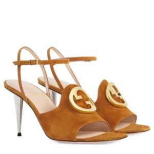 Gucci Women's Blondie Heeled Sandal 723396 Coffee