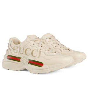 Gucci Women's Rhyton Gucci logo leather sneaker Cream