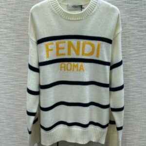 Fendi Women's Striped Knitted Sweater Cream