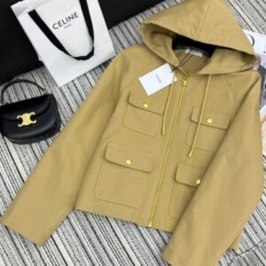 Celine Women's Hooded Windbreaker Jacket Coffee
